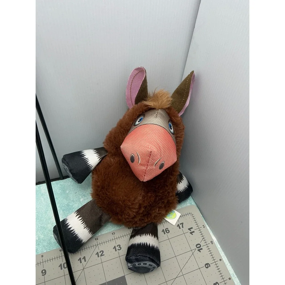 Happy Tails Plush Donkey Dog Toy Brown Mixed Material Durable Mesh Limbs 10in